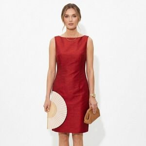 Vintage Casual Corner Raw Silk Red Sheath Dress Quiet Luxury Y2K Size 4